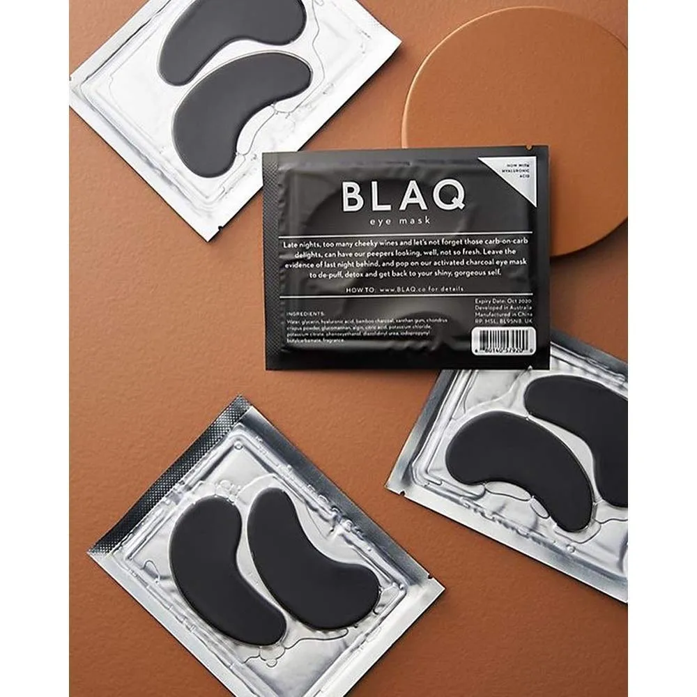 BLAQ Activated Charcoal Under Eye Mask with HydroGel |Natural Hydrating & Anti-Wrinkle Eye Patches with Hyaluronic Acid |Reduce Puffy Eyes & Remove Dark Circles - 5 Count