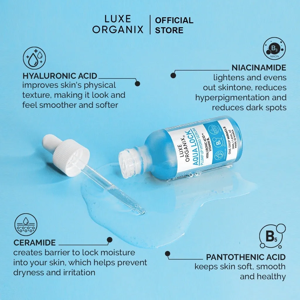 Luxe Organix Aqua Lock Plump Up Hydro Serum with Hyaluronic Acid   B5 (30ml)