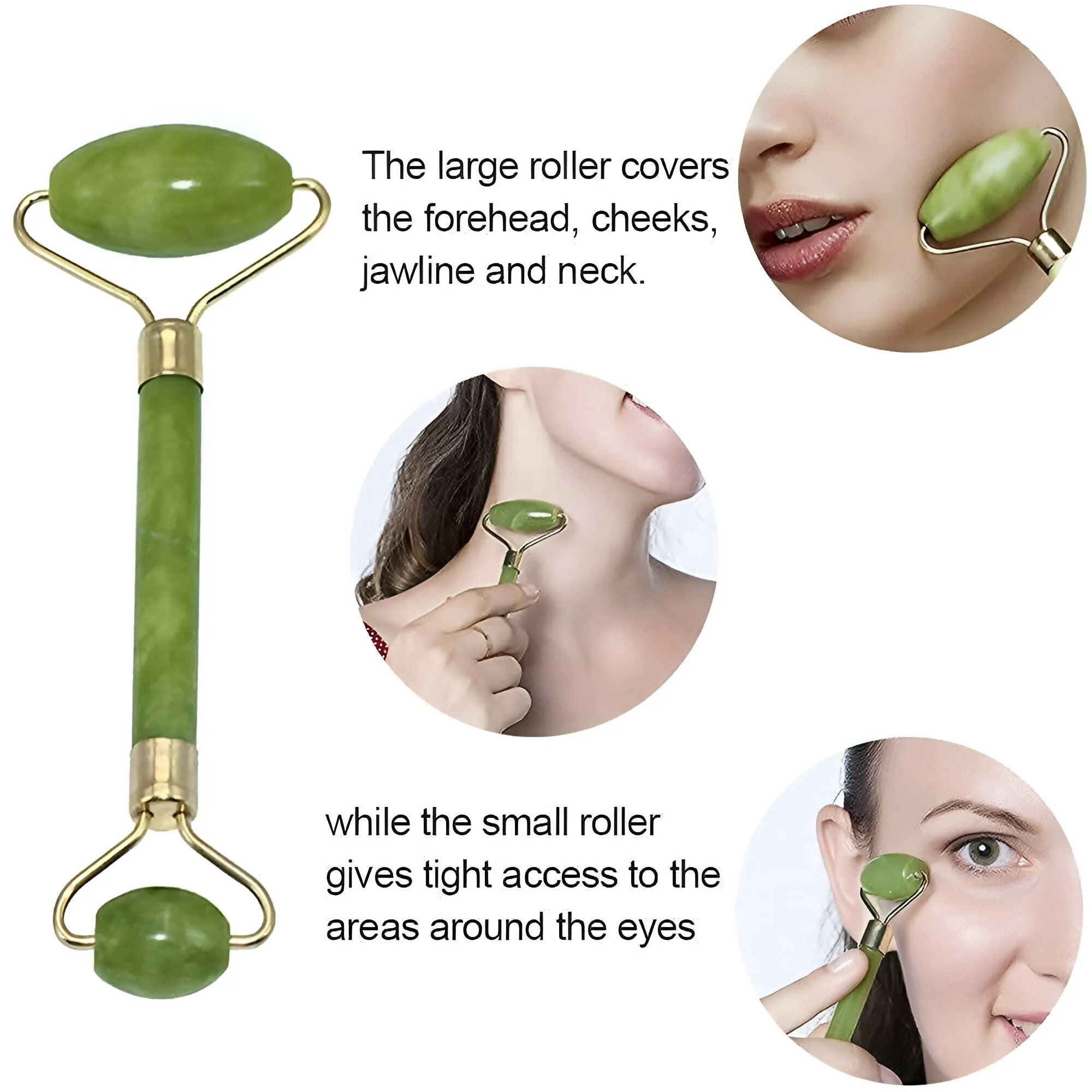 Natural Jade Roller and Gua Sha Set - Facial Massager for Face, Neck, Eyes, and Feet - 100% Authentic Jade Stone