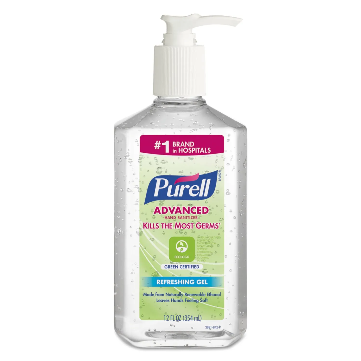 Purell Advanced Hand Sanitizer Green Certified Gel, Fragrance-Free, 12 Oz Pump Bottle, 12/Carton - GOJ369112CT